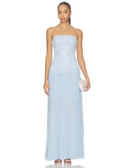 Generation Love - Two Tone Lace Women's Strapless Pleated Maxi Dress Blue