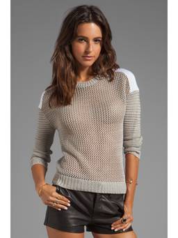 Generation Love - Olivia Lace Combo Women's Henley Neck Sweater Grey