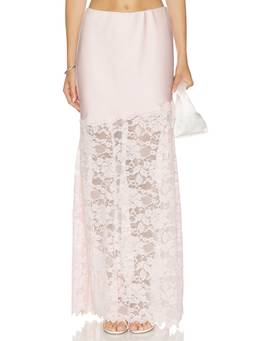 Generation Love - Perrine Lace Combo Women's Satin Lace Maxi Skirt Pink