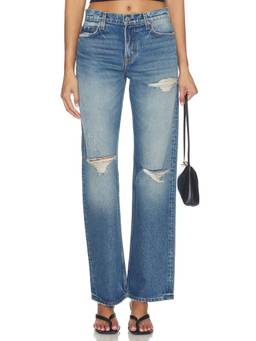 GRLFRND - Graham Women's Low-Rise Distressed Straight-Leg Jeans Blue