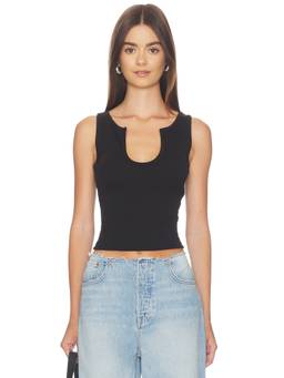GRLFRND - Women's Notched Neck Tapered Waist Tank Top Black