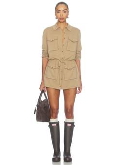 Guest In Residence - Industry Women's Cashmere Button Front Mini Shirt Dress Beige