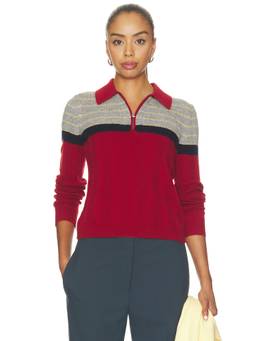 Guest In Residence - Track Polo Women's Striped Quarter-Zip Cashmere Sweater Red
