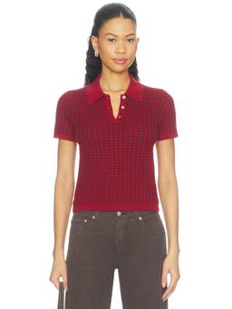 Guest In Residence - Shrunken Waffle Women's Button Polo Top Red