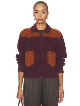 Guest In Residence - Saddle Up Women's Zippered Cashmere Knit Jacket Burgundy