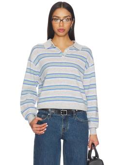 Guest In Residence - Collegiate Stripe Women's Button Polo Top Grey