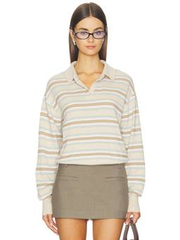 Guest In Residence - Collegiate Stripe Women's Knit Polo Top Beige