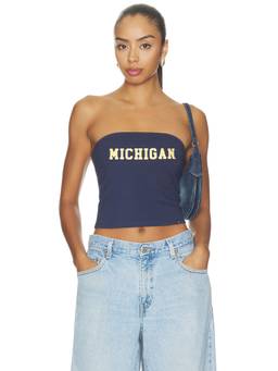 Hype and Vice - Michigan University Women's Graphic Strapless Tube Crop Top Navy Blue
