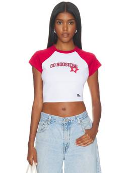 Hype and Vice - Indiana University Women's Graphic Raglan Crop Top White