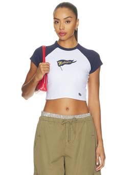 Hype and Vice - University Of Michigan Women's Graphic Raglan Crop Top White