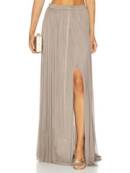 HANNE BLOCH - Silk Tulle Women's Pleated Pull-On Maxi Skirt Taupe