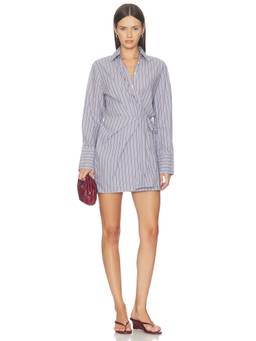 HEARTLOOM - Poplin Women's Striped Wrap Mini Dress Blue