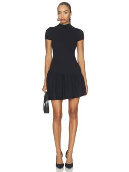 HEARTLOOM - Ribbed Knit Women's Drop Waist Pleated Mini Dress Black