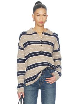 HEARTLOOM - SIlas Women's Striped Button Placket Sweater Beige