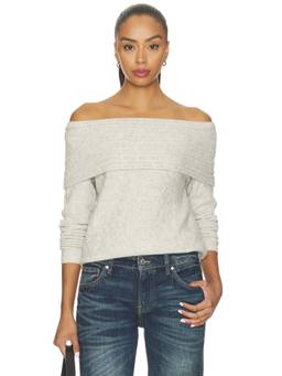 HEARTLOOM - Enly Women's Off-Shoulder Cable Knit Pullover Sweater Grey