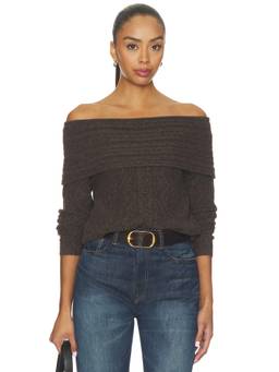 HEARTLOOM - Enly Women's Off-Shoulder Cable Knit Sweater Brown