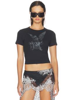 HAELO - Angel Blur Women's Graphic Printed Cotton Baby Tee Crop Top Black