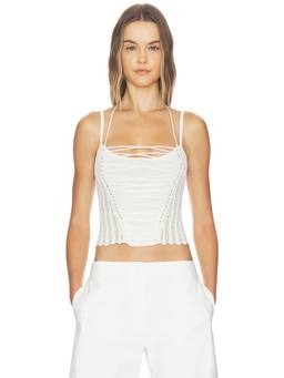 HAELO - Laced Chevron Women's Lace-Up Halter Neck Crop Top White