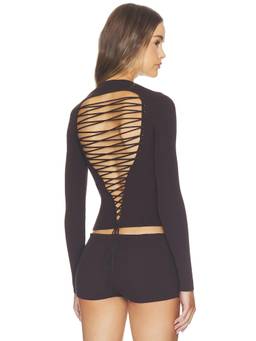 HAELO - Women's Lace-Up Cut-Out Long Sleeve Crop Top Black