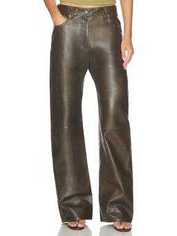 Helmut Lang - Leather Women's Bootcut Trousers Brown