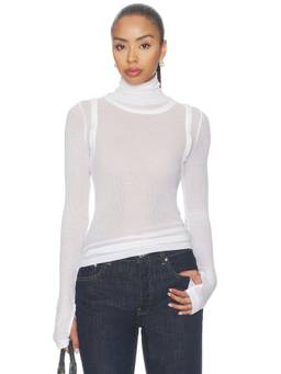 Helmut Lang - Layer Women's Sheer Ribbed Knit High Neck Top White