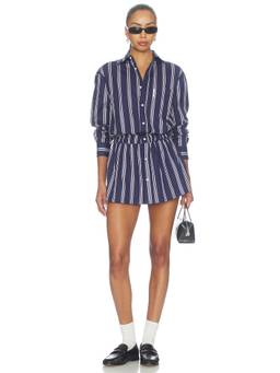 HOMMEgirls - Women's Striped Cotton Poplin Shirt Dress Navy Blue