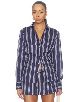HOMMEgirls - Original Women's Striped Cotton Button-Down Shirt Navy Blue