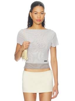 House of Sunny - Double Layer Women's Laser-Cut Trim Mesh Crop Top Grey