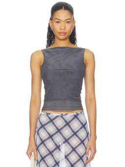 House of Sunny - Double Layer Women's Sleeveless Mesh Tank Top Grey