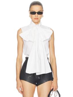 HERSKIND - Poplin Women's Sleeveless Scarf-Tie Button-Down Blouse White