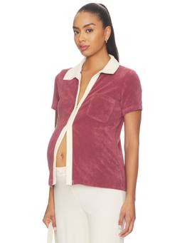 HATCH - Layla Women's Terrycloth Snap Button Polo Top Mauve
