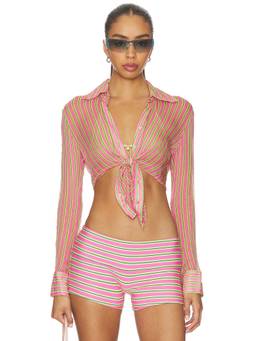Indah - Printed Women's Sheer Viscose Button-Down Shirt Multi-Color