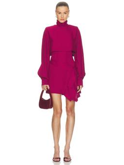 IRO - Crepe Women's High Neck Belted Mini Dress Magenta
