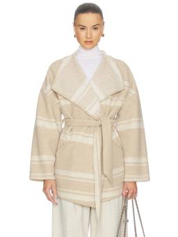Isabel Marant Etoile - Melton Women's Striped Tie-Up Wrap Coat Beige