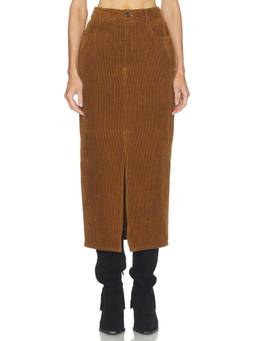 Isabel Marant Etoile - Odalie Women's Corduroy Front Slit Midi Skirt Brown