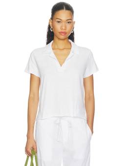 James Perse - Cotton Pique Women's Raw Hem Crop Polo White