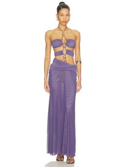Jaded London - Trim Detail Women's Cut-Out Lace-Up Maxi Dress Purple