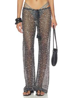 Jaded London - Sequin Mesh Women's Drawstring Pull-On Palazzo Pants Silver
