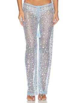 Jaded London - Embellished Lace Women's Sheer Sequin Drawstring Trouser Blue