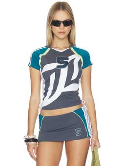 Jaded London - Lace Up Football Women's Graphic Crop Top Grey