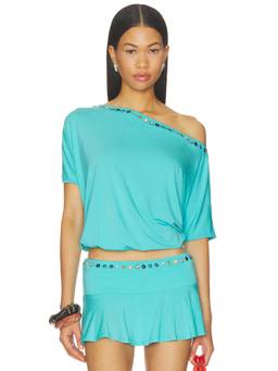 Jaded London - Stud Open Back Women's Embellished One Shoulder Crop Top Teal