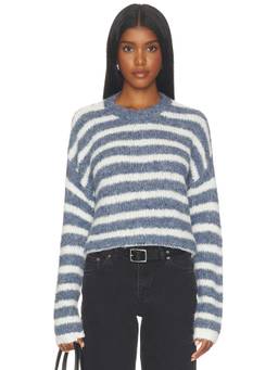 John & Jenn by Line - Carmen Women's Fuzzy Knit Striped Pullover Sweater Blue