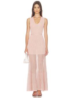 Karina Grimaldi - Mila Women's Metallic Pointelle V-Neck Maxi Dress Pink