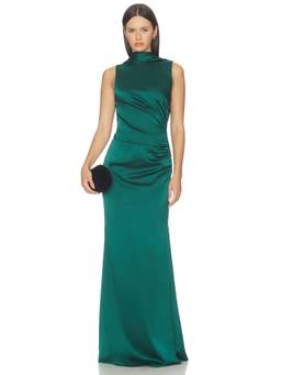 Katie May - Viola Women's Satin Ruched Side Maxi Gown Green