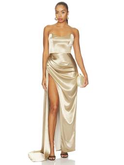 Katie May - Bita Women's Strapless Draped Slit Maxi Dress Gold