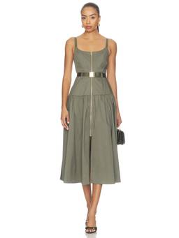 L'AGENCE - Rima Women's Sleeveless Belted Midi Dress Green