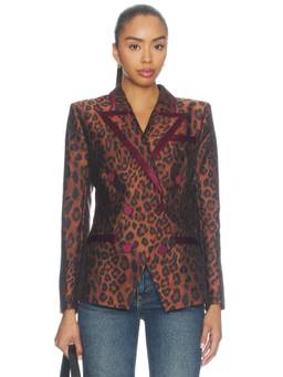 L'AGENCE - Kyomi Women's Leopard Jacquard Double-Breasted Blazer Brown
