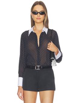 L'AGENCE - Poplin Collar Women's Polka Dot Sheer Chiffon Blouse Black