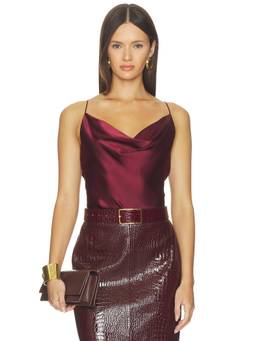 L'AGENCE - Calista Women's Silk Cowl Neck Sleeveless Cami Top Burgundy