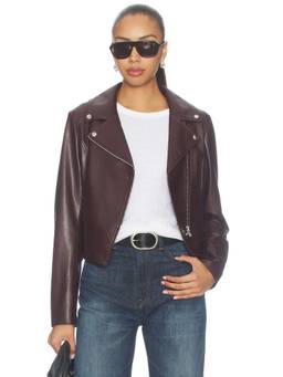 LAMARQUE - Pascale Women's Faux Leather Zippered Biker Jacket Brown